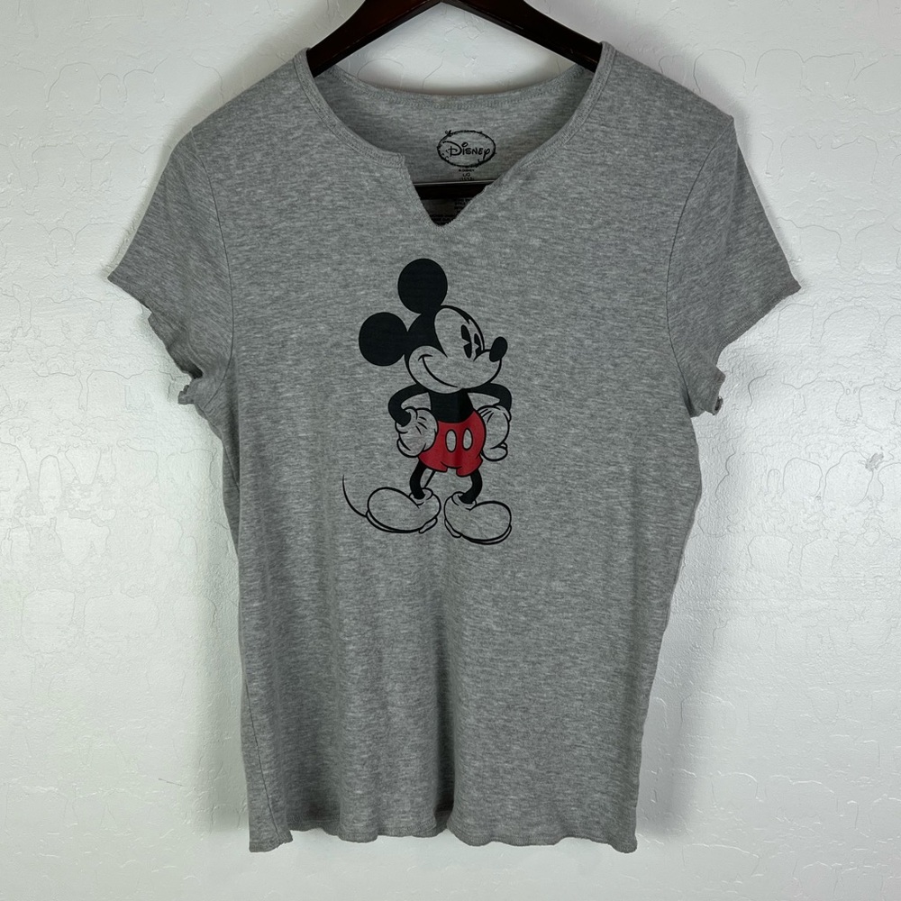 Mickey Mouse Disney Gray V-Neck Shirt Juniors size 11-13 Large